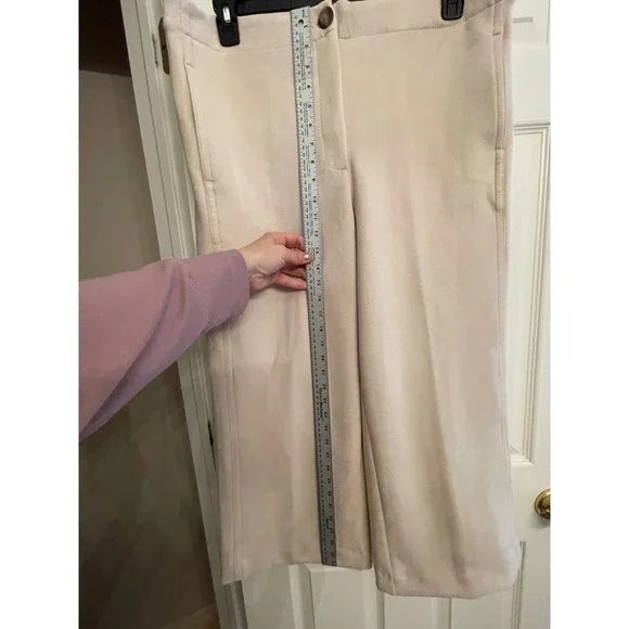 Ann Taylor Kate Women's Faux Suede Wide Leg Pants Cream High Rise Size XL - Picture 4 of 14